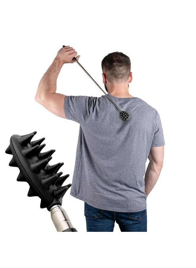 Extendable Cactus Back Scratcher, ABS Plastic, Relieves Itching on Back, Neck, Head, Beard, and Body, 16 Spikes per Side, 8.5 Inches Compact Back Scratcher Extendable to 24.5 Inches (Black)  - Image 1