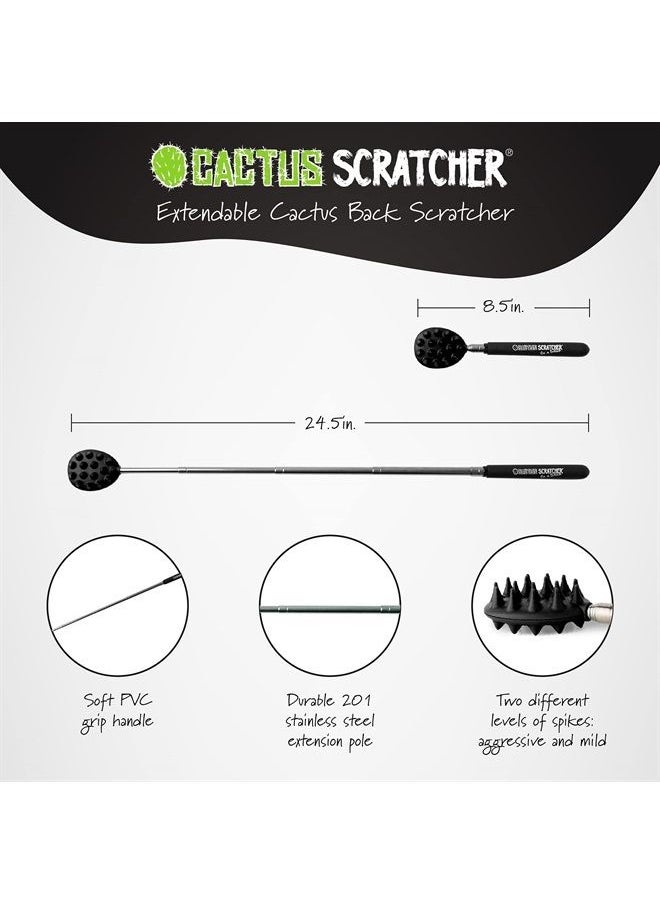 Extendable Cactus Back Scratcher, ABS Plastic, Relieves Itching on Back, Neck, Head, Beard, and Body, 16 Spikes per Side, 8.5 Inches Compact Back Scratcher Extendable to 24.5 Inches (Black)  - Image 3