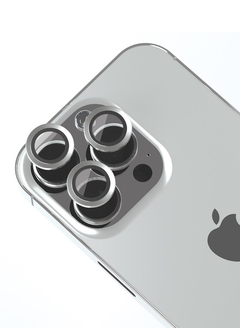 ماكس آند ماكس واقي عدسة الكاميرا لهاتف iPhone 15 Pro / 15 Pro Max - زجاج شفاف مقسّى مع حواف من الألومنيوم، وطلاء مضاد للانعكاس وواقي عدسة مقاوم للخدش - أبيض - Image 1