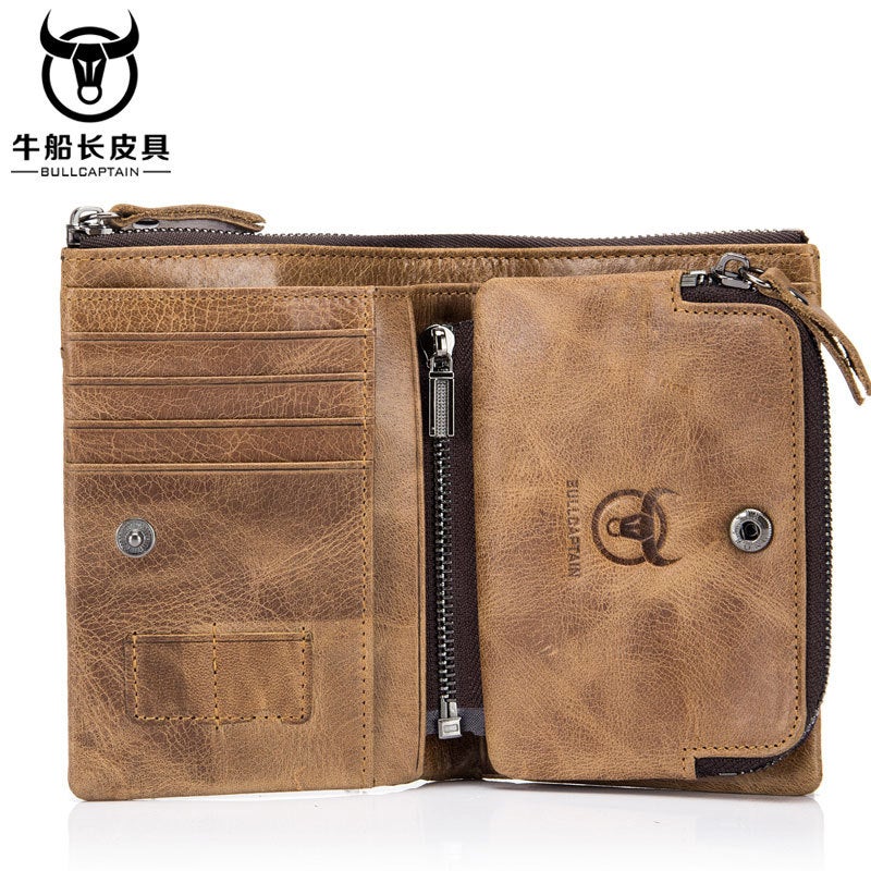 Genuine Leather Vintage Mens Wallet with Multiple Card Slots Brown 