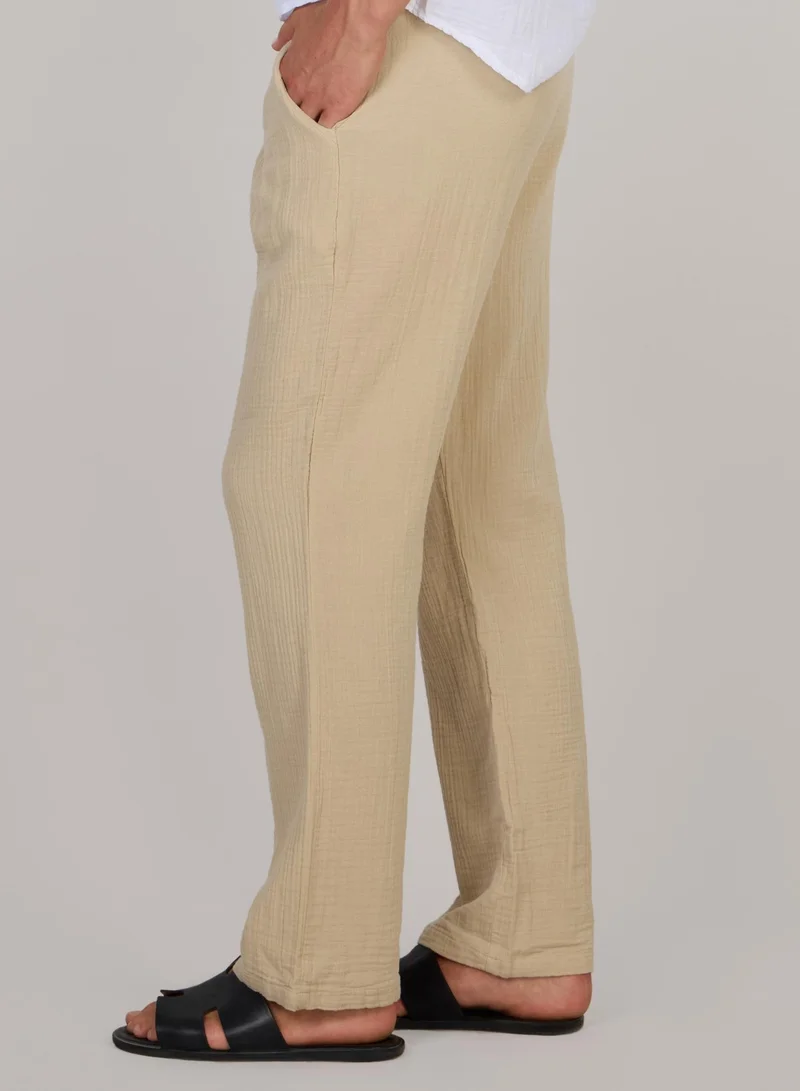 Just Nature Beige Straight Fit Soft Cotton Trousers for Men | Best Price UAE