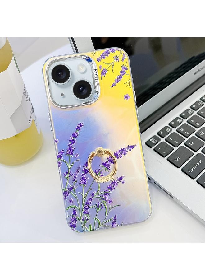 S-TOP Case For iPhone 15 Electroplating Laser Flower Ring Holder TPU Phone Case - Image 1