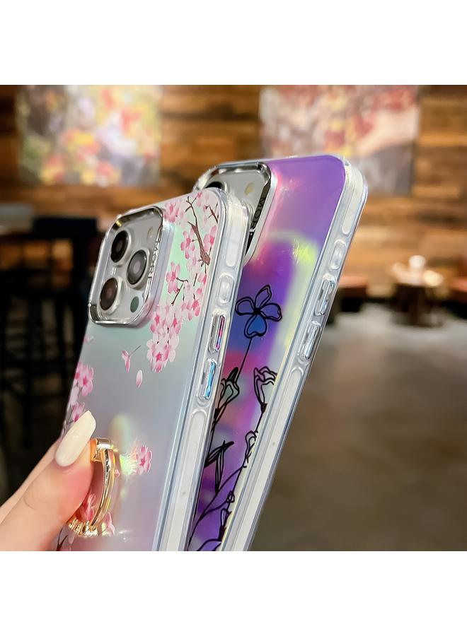 S-TOP Case For iPhone 15 Electroplating Laser Flower Ring Holder TPU Phone Case - Image 5