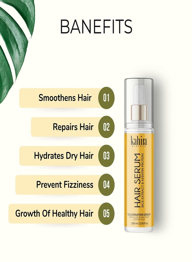 KAHIRA Hair Serum Rice Extract & Keratin Protein For Silkier, Shinier, Smoother Frizz Free Hair | Instant Shine & Smoothness 100 ml - Image 3