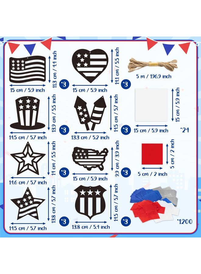 CJiangpo 24 Sets Independence Day Suncatcher Paper Craft Kits, DIY Stained Glass Effect Window Ornament Tissue Paper Art Craft for Kid 4th of July Patriotic Decors Classroom Activities Party Supplies - Image 2