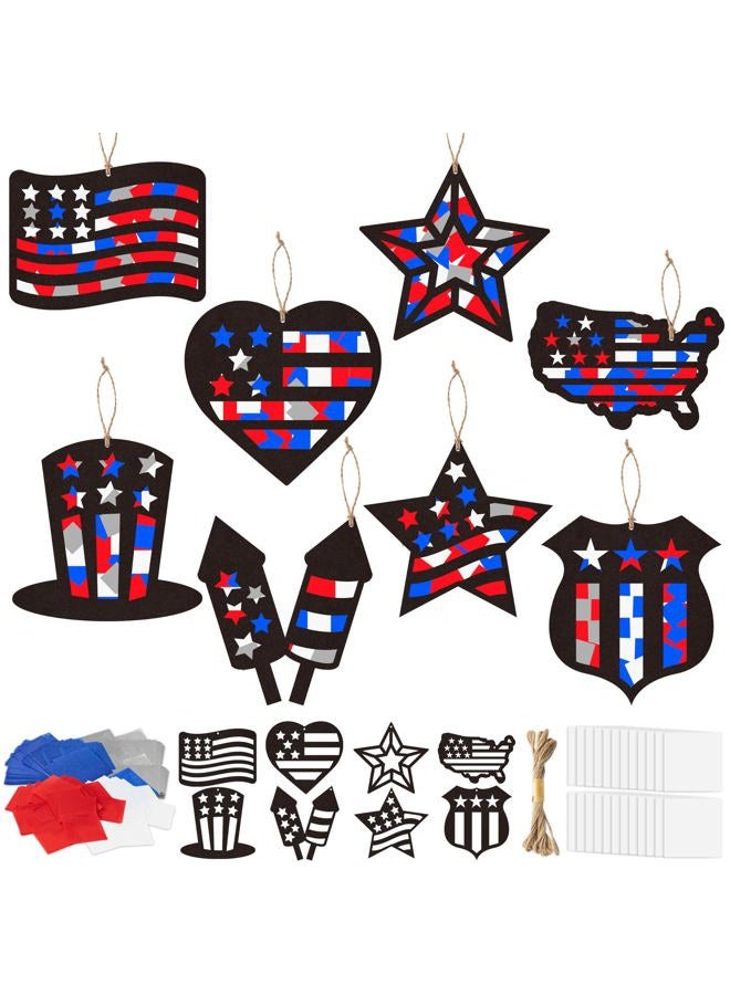 CJiangpo 24 Sets Independence Day Suncatcher Paper Craft Kits, DIY Stained Glass Effect Window Ornament Tissue Paper Art Craft for Kid 4th of July Patriotic Decors Classroom Activities Party Supplies - Image 1