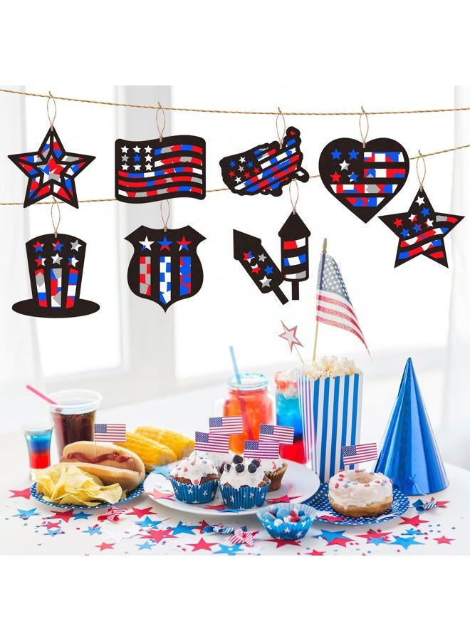CJiangpo 24 Sets Independence Day Suncatcher Paper Craft Kits, DIY Stained Glass Effect Window Ornament Tissue Paper Art Craft for Kid 4th of July Patriotic Decors Classroom Activities Party Supplies - Image 5