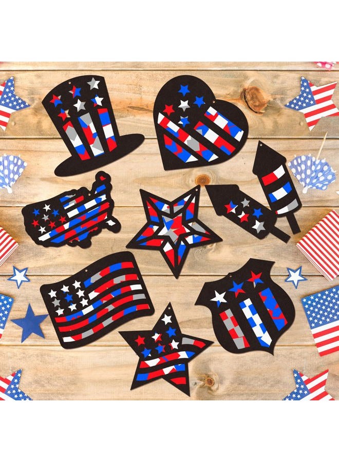 CJiangpo 24 Sets Independence Day Suncatcher Paper Craft Kits, DIY Stained Glass Effect Window Ornament Tissue Paper Art Craft for Kid 4th of July Patriotic Decors Classroom Activities Party Supplies - Image 4