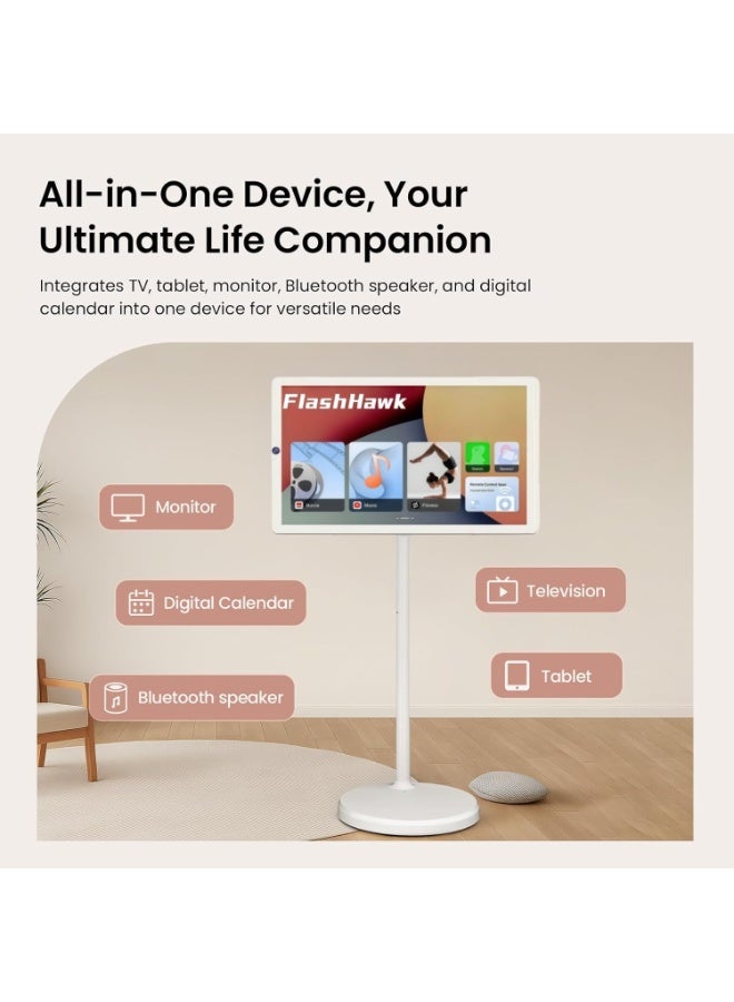 فلاشهوك شاشة متنقلة تلفزيون ذكي محمول بشاشة لمس قابلة للتعديل، مقاس 27 بوصة | بطارية 78000 أمبير/ساعة، وقت تشغيل فيديو 8 ساعات، جهاز تحكم عن بُعد | ذاكرة وصول عشوائي (RAM) سعة 8 جيجابايت + سعة تخزين 128 جيجابايت، لون أبيض - Image 5