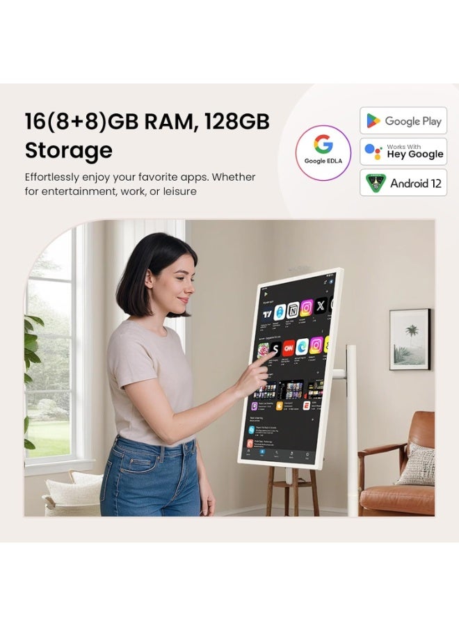 فلاشهوك شاشة متنقلة تلفزيون ذكي محمول بشاشة لمس قابلة للتعديل، مقاس 27 بوصة | بطارية 78000 أمبير/ساعة، وقت تشغيل فيديو 8 ساعات، جهاز تحكم عن بُعد | ذاكرة وصول عشوائي (RAM) سعة 8 جيجابايت + سعة تخزين 128 جيجابايت، لون أبيض - Image 3