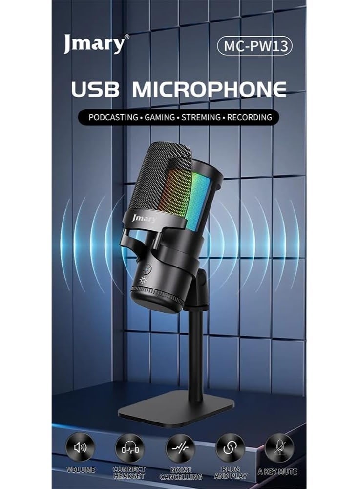 Jmary MC-PW13 Professional Microphone for Streaming, Gaming, and Podcasting – Crystal-Clear 192kHz Sound with Noise Cancellation, RGB Lighting, Full Control for Streaming and Content Creation, and a Stable Desktop Design - Image 5