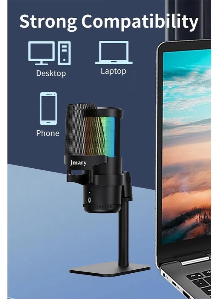 Jmary MC-PW13 Professional Microphone for Streaming, Gaming, and Podcasting – Crystal-Clear 192kHz Sound with Noise Cancellation, RGB Lighting, Full Control for Streaming and Content Creation, and a Stable Desktop Design - Image 4