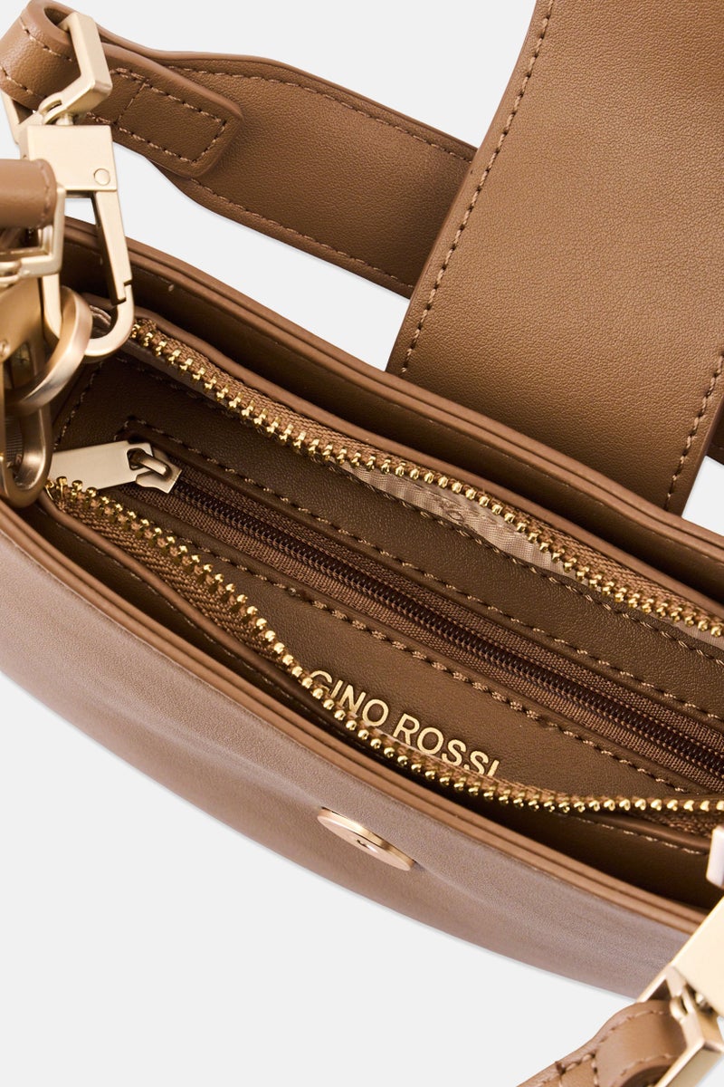Gino Rossi حقيبة كتف نسائية بشعار العلامة التجارية، بني - Image 4
