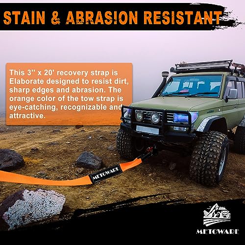 METOWARE Tow Strap 3'' × 20ft Recovery Strap, Heavy Duty Tow Straps with 35,000 lb Capacity, Triple Reinforced Loop Straps, Emergency Off Road Towing Rope, Extreme Water-Resistant (Orange) - Image 3