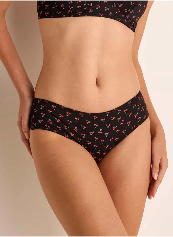 FAV Cherry Print Bikini Briefs with Lace Detail