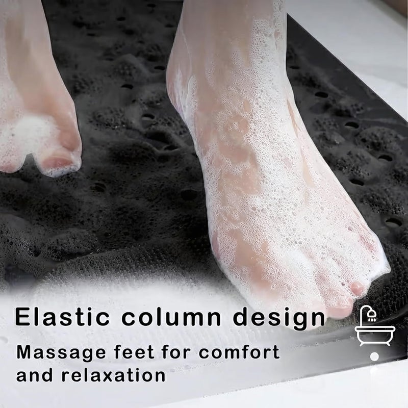 Non-Slip Bath Mat with Built-in Brush for Foot Scrubber - Safe Bathtub Mat with Drain Holes and Bubble Texture for Massage - Mildew Resistant and Quick Dry (Black) - Image 3