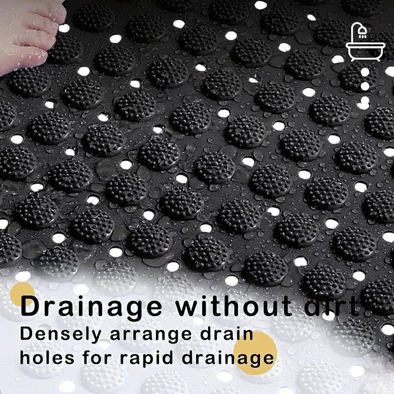 Non-Slip Bath Mat with Built-in Brush for Foot Scrubber - Safe Bathtub Mat with Drain Holes and Bubble Texture for Massage - Mildew Resistant and Quick Dry (Black) - Image 2