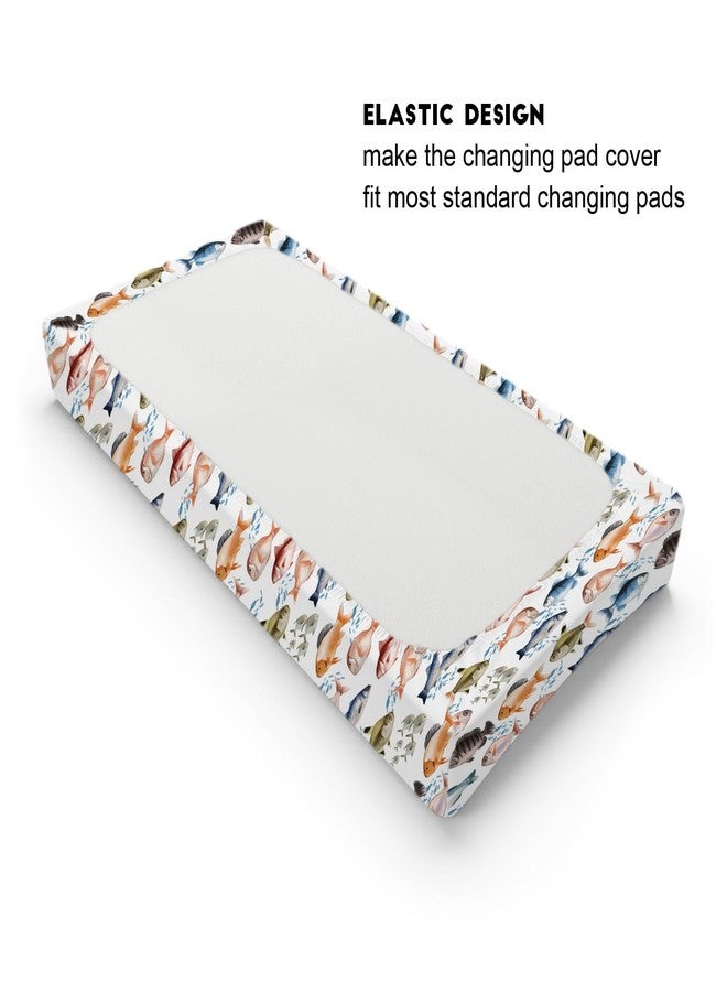 KASTLEE Watercolor Fish Baby Changing Pad Covers for Boy Girl 32''x16'' Freshwater Fishes Fitted Diaper Changing Table Pad Sheets Fishing Lovers Gift Comfort Soft Breathable Nursery Baby Changing Table Mats - Image 3