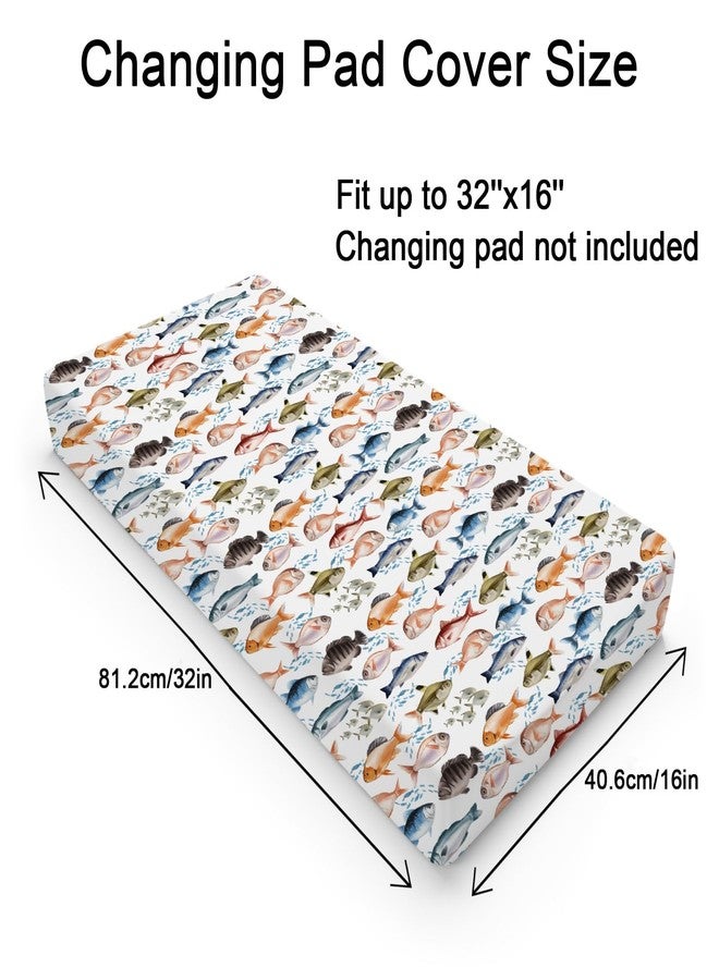 KASTLEE Watercolor Fish Baby Changing Pad Covers for Boy Girl 32''x16'' Freshwater Fishes Fitted Diaper Changing Table Pad Sheets Fishing Lovers Gift Comfort Soft Breathable Nursery Baby Changing Table Mats - Image 2