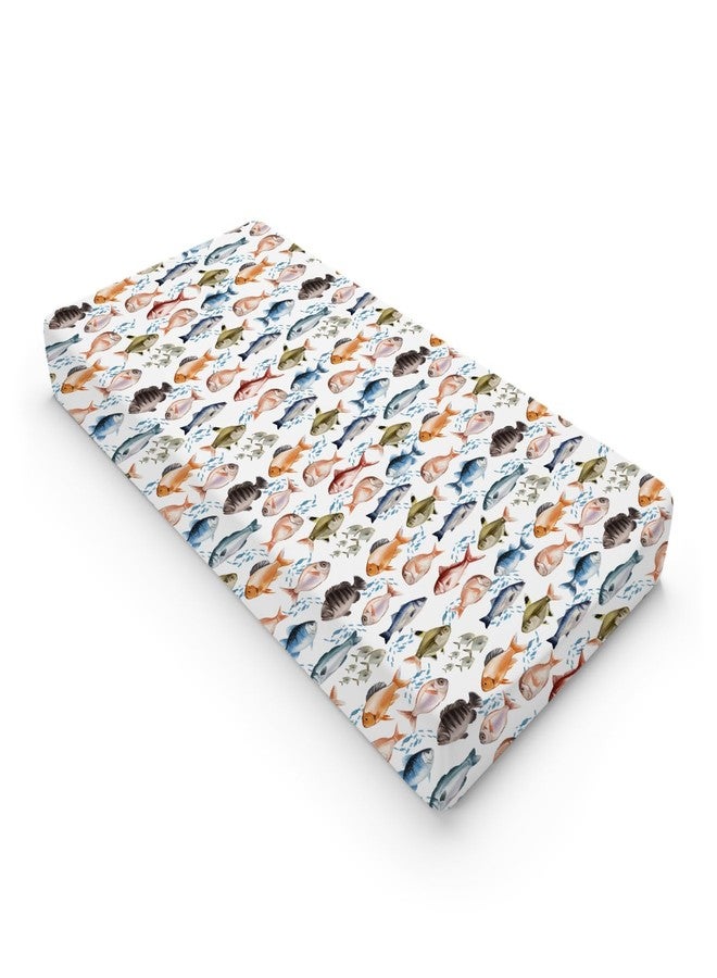 KASTLEE Watercolor Fish Baby Changing Pad Covers for Boy Girl 32''x16'' Freshwater Fishes Fitted Diaper Changing Table Pad Sheets Fishing Lovers Gift Comfort Soft Breathable Nursery Baby Changing Table Mats - Image 1