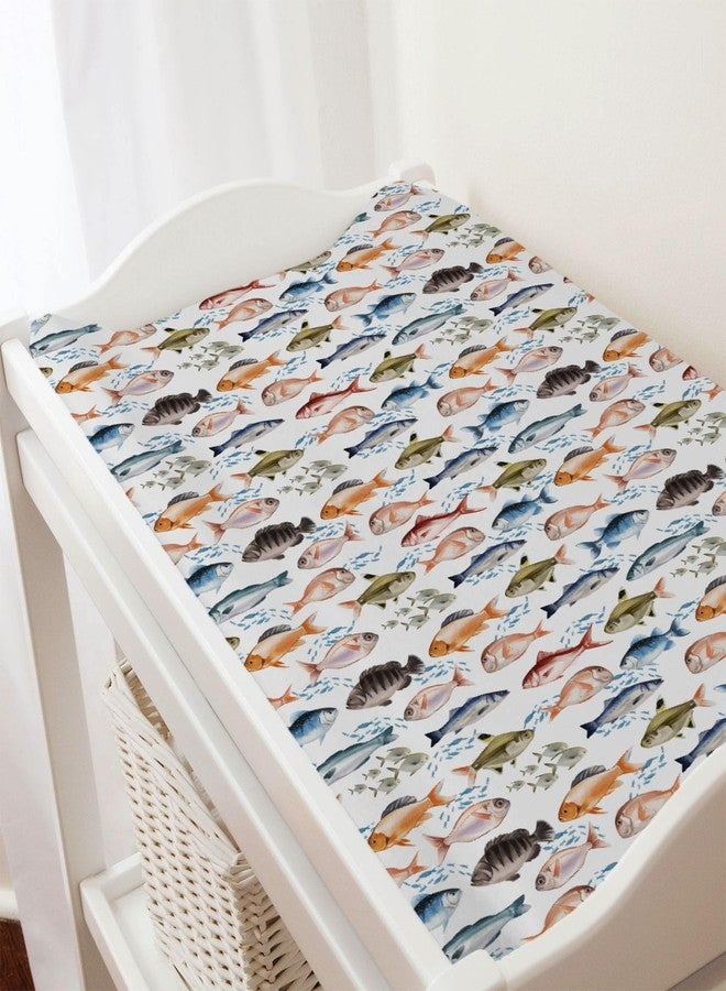 KASTLEE Watercolor Fish Baby Changing Pad Covers for Boy Girl 32''x16'' Freshwater Fishes Fitted Diaper Changing Table Pad Sheets Fishing Lovers Gift Comfort Soft Breathable Nursery Baby Changing Table Mats - Image 4