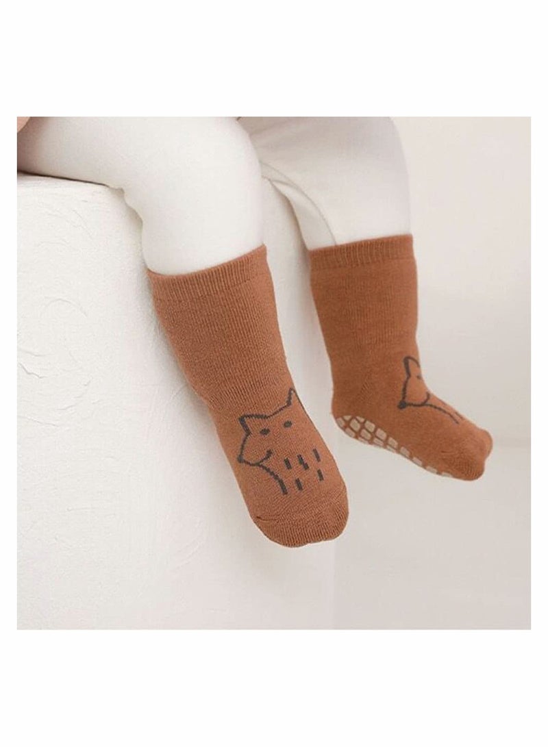 Luckam Baby Socks 5 Pairs Non Slip Toddler Newborn Socks for Girls Boys Thick Cotton Ankle Socks lovely Warm Crew Floor Socks for Kids 1 to 3 Years - Image 3