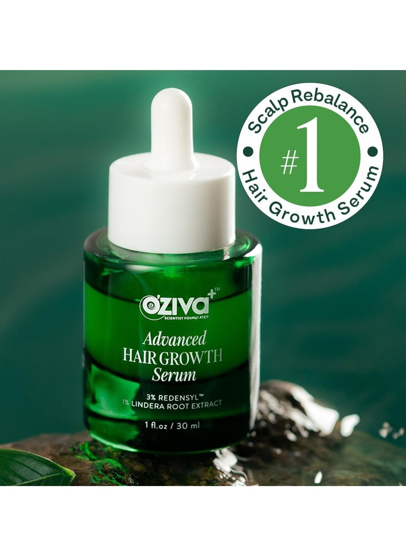 OZiva Advanced Hair Growth Serum with 3% Redensyl & 1% Lindera Root Extract | Balances Scalp Microbiome | Scientist Formulated with Pure Plant Actives | No side effects | 30ml (Pack 2)  - Image 2