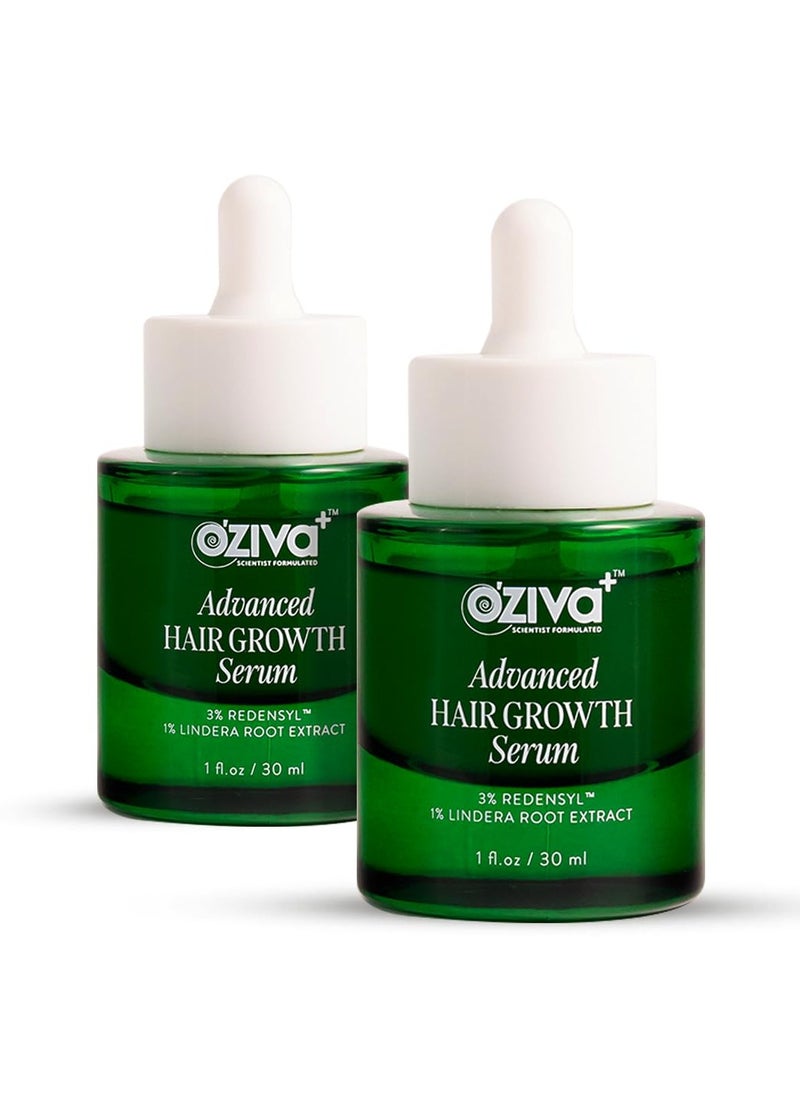 OZiva Advanced Hair Growth Serum with 3% Redensyl & 1% Lindera Root Extract | Balances Scalp Microbiome | Scientist Formulated with Pure Plant Actives | No side effects | 30ml (Pack 2)  - Image 1