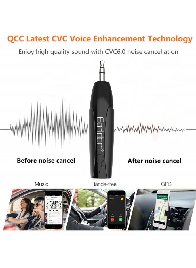Bluetooth 5.0 Receiver Portable Wireless Audio Car Kit – A2DP, Built-In Microphone, Dual Link, 3.5mm Jack