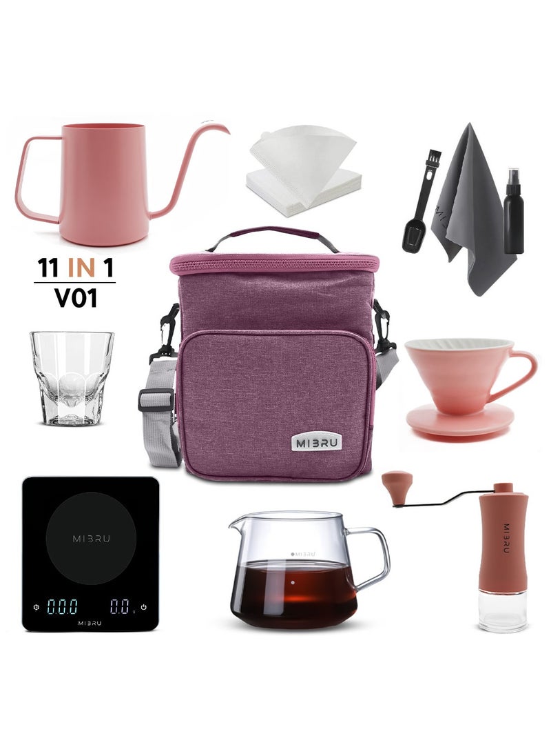 MIBRU V60 drip coffee maker set pink Suitable It consists of a scale barista's kit glass server drip jug coffee filter coffee grinder drip funnel thermometer  - Image 2
