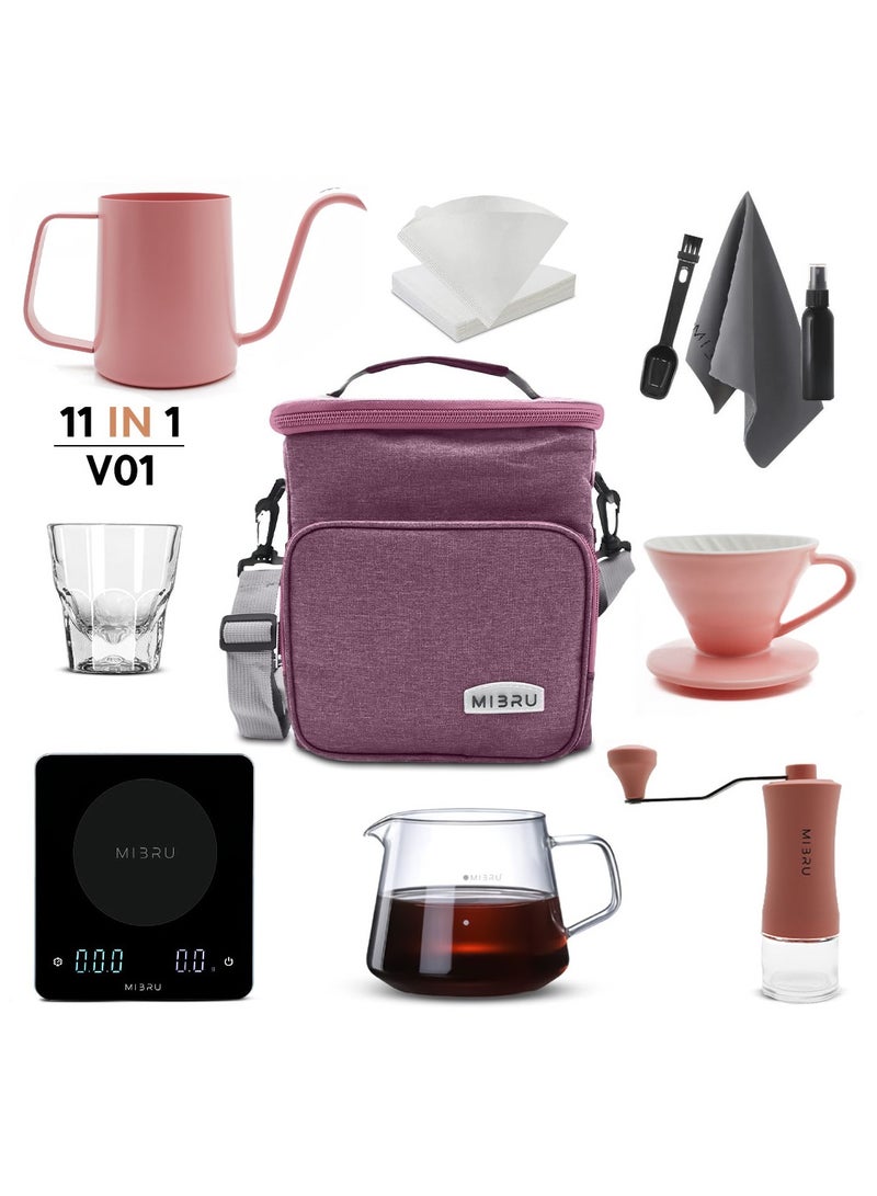 MIBRU V60 drip coffee maker set pink Suitable It consists of a scale barista's kit glass server drip jug coffee filter coffee grinder drip funnel - Image 1