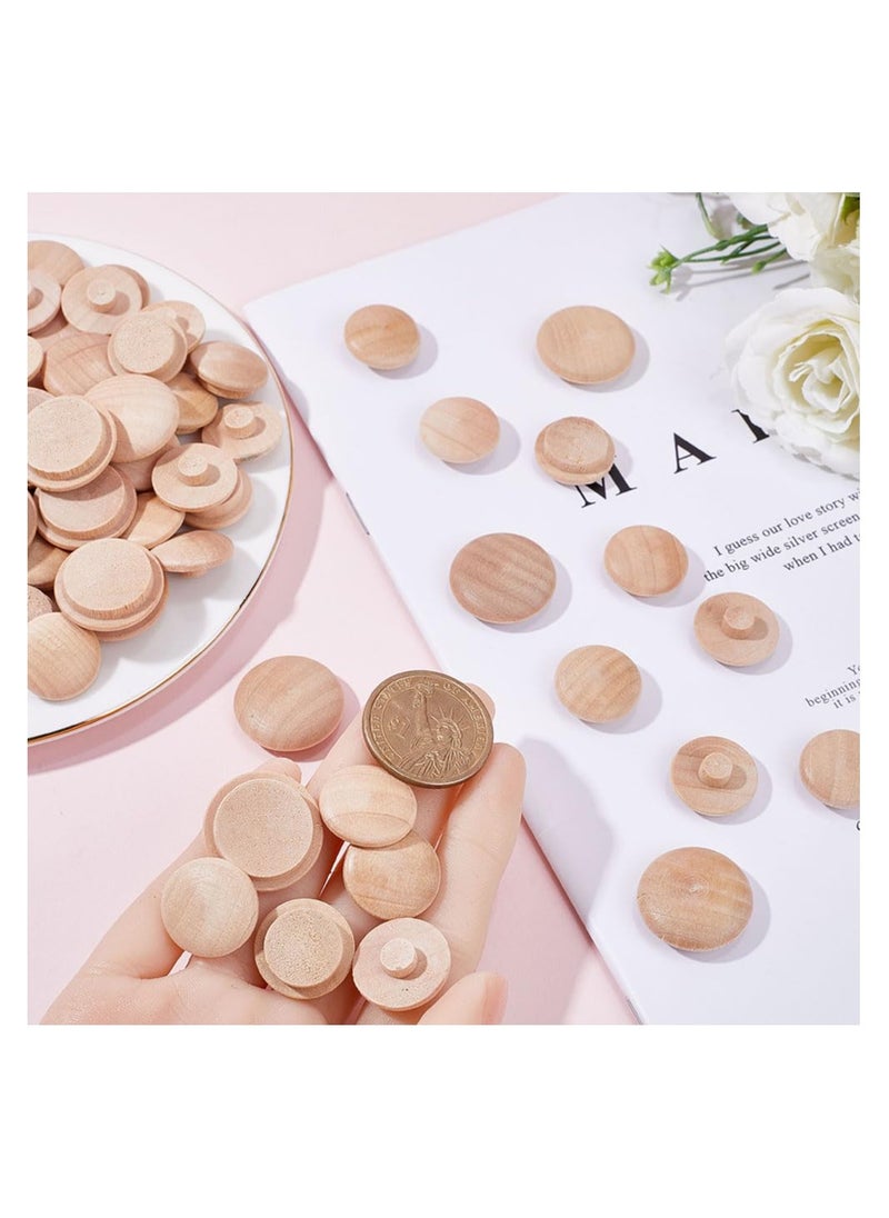 KASTWAVE - 150 Pcs 3 Sizes Furniture Buttons Round Wood Button Plugs Unfinished Mushroom Wooden Screw Hole Button Hardwood Plug Caps for Locking Craft Decoration Woodworking 7MM 15MM 20MM - Image 1