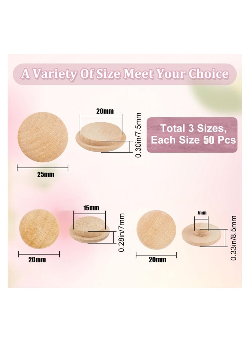 KASTWAVE - 150 Pcs 3 Sizes Furniture Buttons Round Wood Button Plugs Unfinished Mushroom Wooden Screw Hole Button Hardwood Plug Caps for Locking Craft Decoration Woodworking 7MM 15MM 20MM - Image 1
