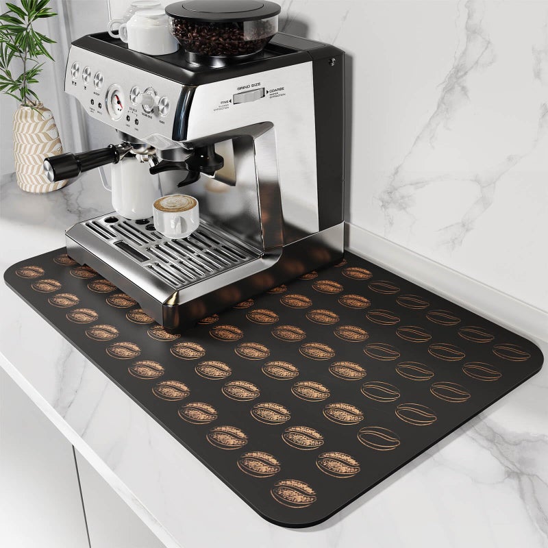 DK177 Coffee Mat Dish Drying Mat for Kitchen Counter Hide Stain Absorbent with Waterproof Rubber Backing Fit Kitchen Dish Rack Bar Accessories 24 x 16