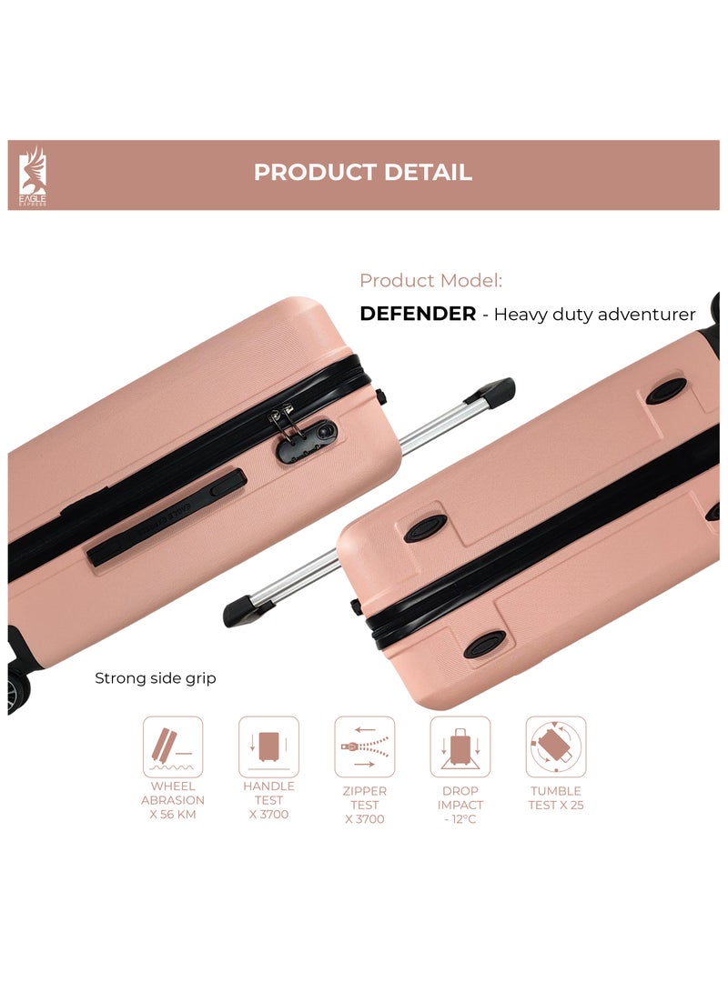 Eagle Express Defender 24 Inch Hard Trolley – Baby Pink , High Quality ABS Material, 4 Silent Wheels, Built-in Lock, 1-Year Warranty - Image 3