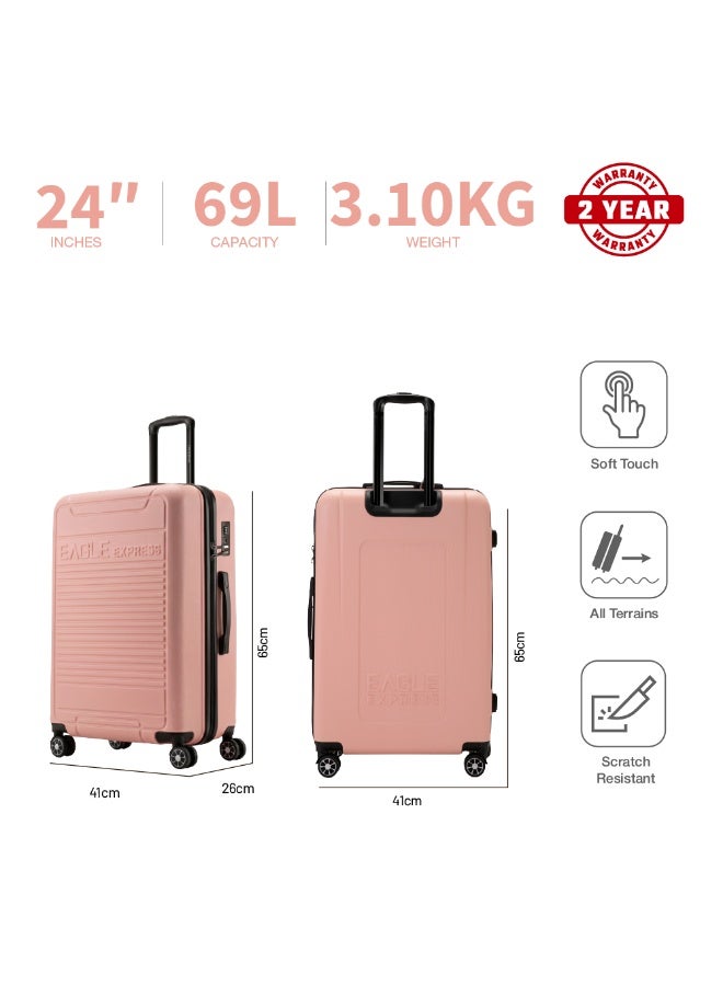 Eagle Express Defender 24 Inch Medium Luggage Baby Pink, ABS Hard Shell Check-In Trolley Suitcase with Scratch Resistant Design, Silent Double Spinner Wheels, Anti-Theft Zipper, Soft Grip Handles and 2 Year Warranty - Image 3
