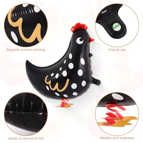 KINYFY 6 PCS Walking Chicken Balloons, Aluminum Foil Chicken Party Decorations White and Black Chicken Walking Balloons for Birthday Baby Shower Farm Animal Theme Party, 20 Inch - Image 5