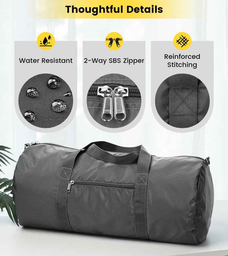 Vorspack Duffel Bag 28 Inches Foldable Lightweight Gym Bag with Inner Pocket for Travel Sports - Grey - Image 4