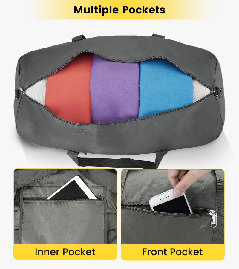 Vorspack Duffel Bag 28 Inches Foldable Lightweight Gym Bag with Inner Pocket for Travel Sports - Grey - Image 3
