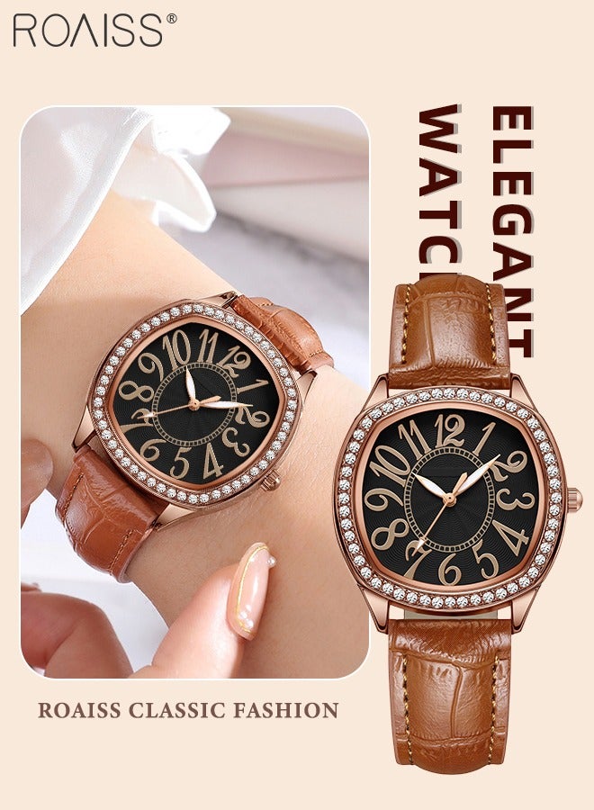 رويس ساعة كوارتز نسائية من جلد البولي يوريثان بمينا مربعة مع إطار مزين بأحجار الراين، ساعة يد أنيقة مقاومة للماء كهدية للسيدات - Image 1