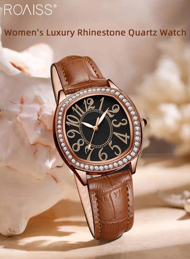 رويس ساعة كوارتز نسائية من جلد البولي يوريثان بمينا مربعة مع إطار مزين بأحجار الراين، ساعة يد أنيقة مقاومة للماء كهدية للسيدات - Image 3