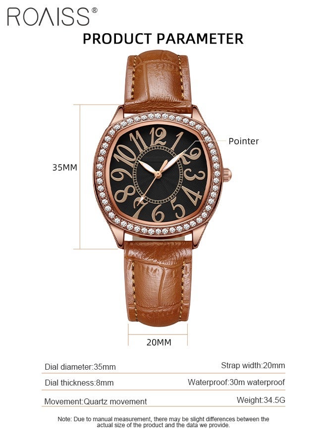 رويس ساعة كوارتز نسائية من جلد البولي يوريثان بمينا مربعة مع إطار مزين بأحجار الراين، ساعة يد أنيقة مقاومة للماء كهدية للسيدات - Image 4