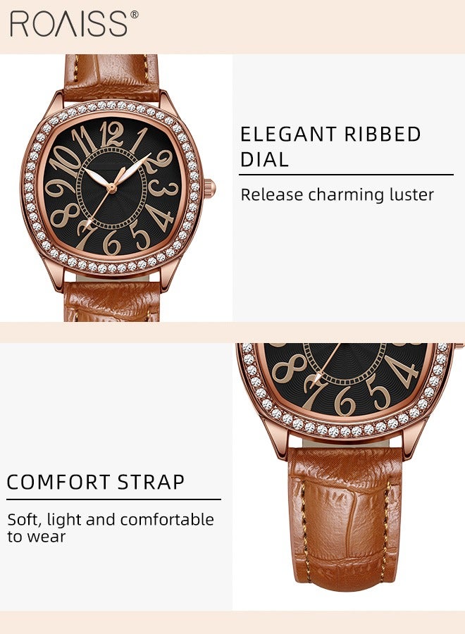 رويس ساعة كوارتز نسائية من جلد البولي يوريثان بمينا مربعة مع إطار مزين بأحجار الراين، ساعة يد أنيقة مقاومة للماء كهدية للسيدات - Image 5