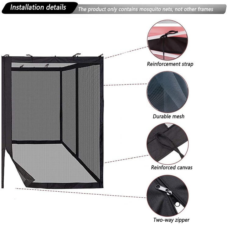 Tiimmgaal 10x10 Mosquito Netting for Patio Canopy Tent/Pop Up Canopy Tent,Double Door Side Screen Easy Installation Blackï¼ˆOnly Mosquito Net No Frameï¼‰ (Embedded 10x10) - Image 4