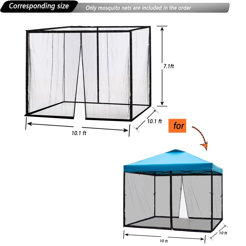 Tiimmgaal 10x10 Mosquito Netting for Patio Canopy Tent/Pop Up Canopy Tent,Double Door Side Screen Easy Installation Blackï¼ˆOnly Mosquito Net No Frameï¼‰ (Embedded 10x10) - Image 2