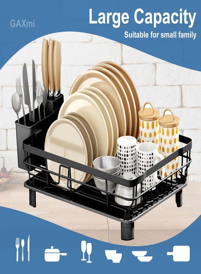 GAXmi Dish Drying Rack Over The Sink Drainer with Drainboard Utensil Holder, 1-Tier Black - Image 4