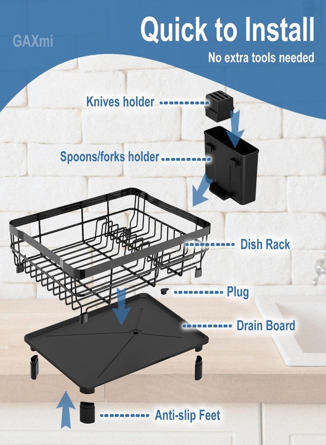 GAXmi Dish Drying Rack Over The Sink Drainer with Drainboard Utensil Holder, 1-Tier Black - Image 3