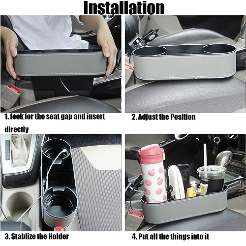 CMWWYFC Cup Holder for Car Seat Gap Organizer, Multifunctional Cup Drink Holders with PU Leather Cover,Side Insert Center Console Gap Filler Storage Box for Mug Bottle CellPhones Keys Coffee Coasters - Image 5