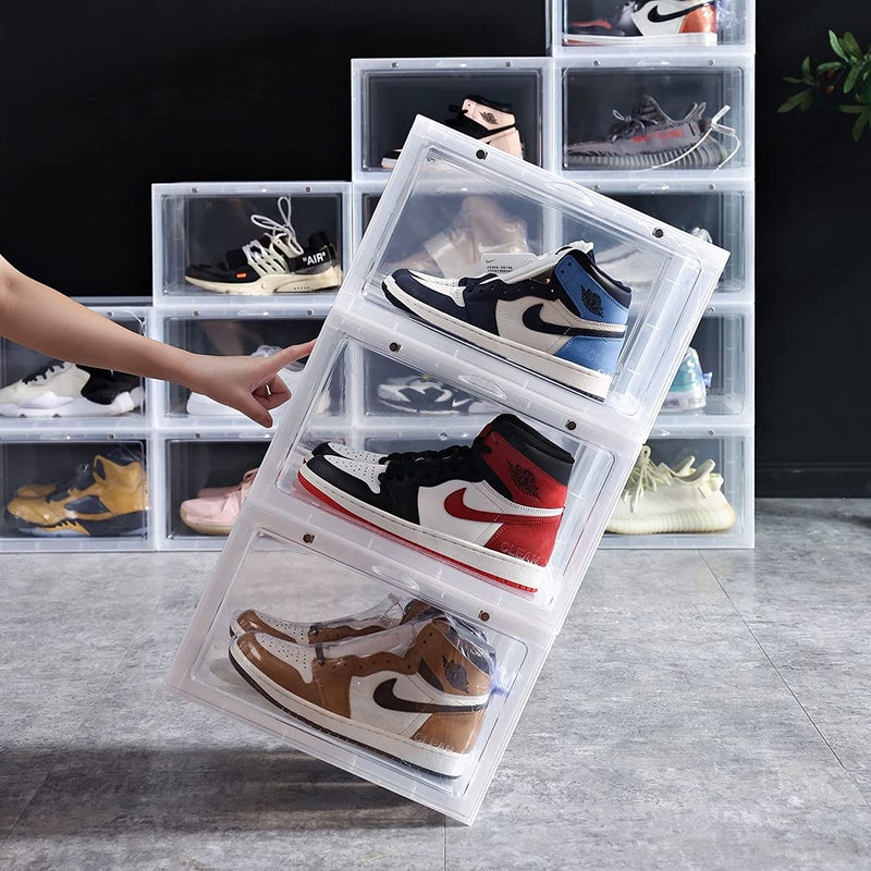 Deoxys Drop Front Shoe BoxSet of 1Stackable Plastic Shoe Box with Clear Door As Shoe Storage Box and Clear Shoe BoxFor Display SneakersEasy AssemblyFit up to US Size 12134x 106x 74