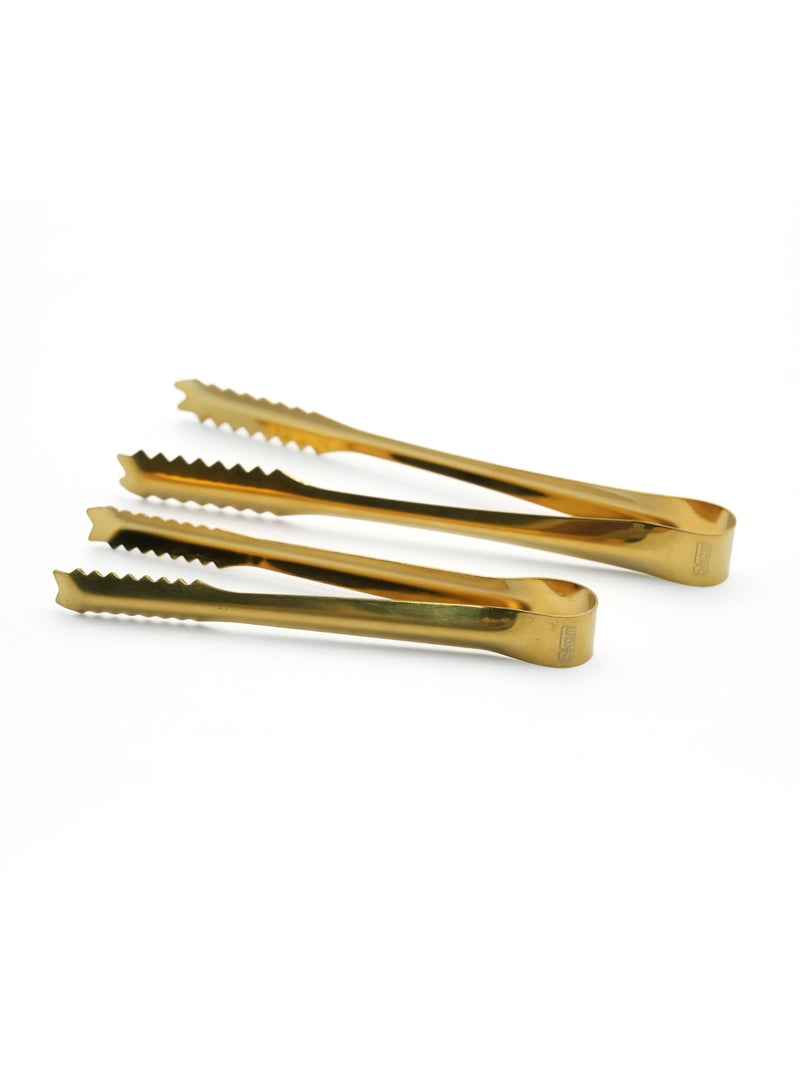 Beram Sugar Tong Stainless Steel Mini Tongs for Sugar Cubes Ice Snacks & Tea Parties – Durable Rust-Resistant (2, Gold, 15+12.5) - Image 1